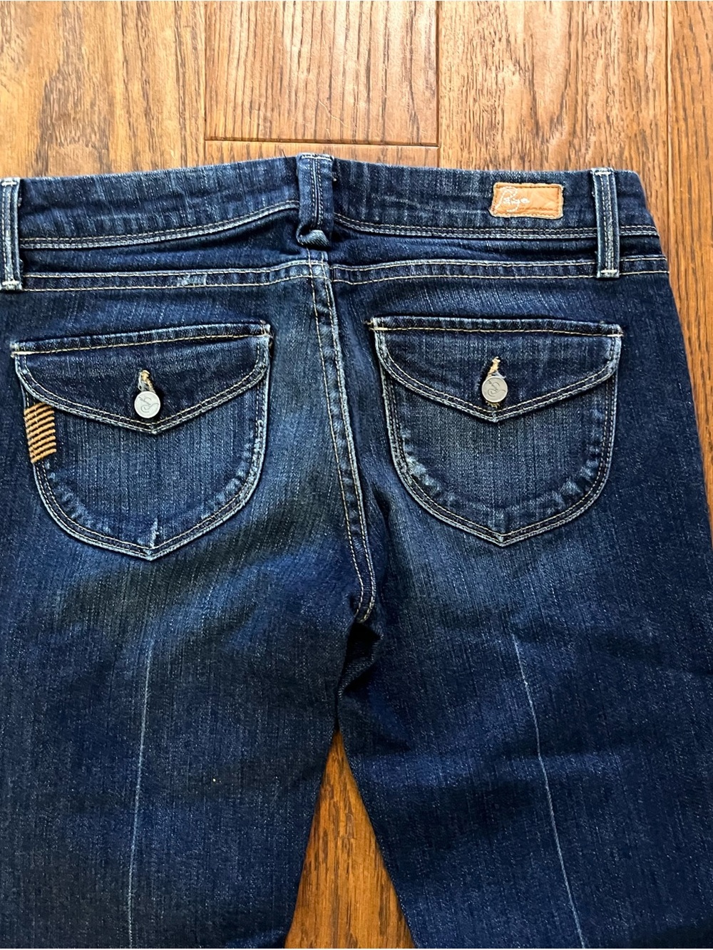 PAIGE Dark Indigo Bootcut Jeans with Contrast Stitching
